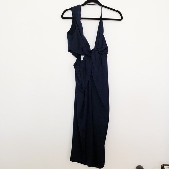 ASOS Navy Front Wrap Midi Dress - Picture 2 of 6